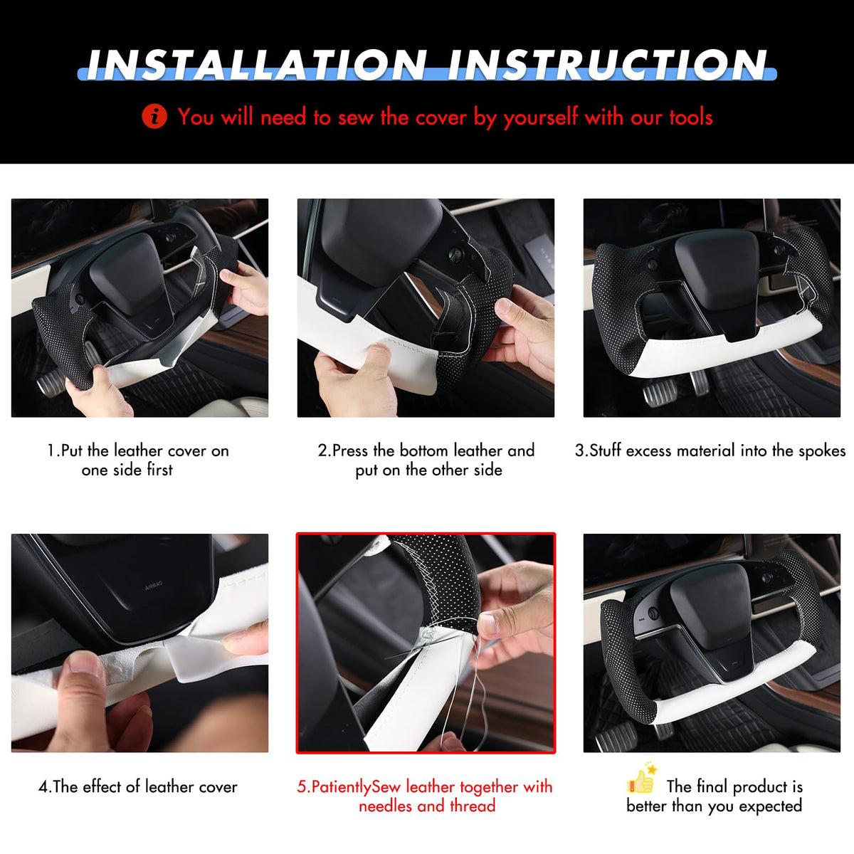 Hand-Sewn Steering Wheel Cover for Kia Stinger 2018–2021