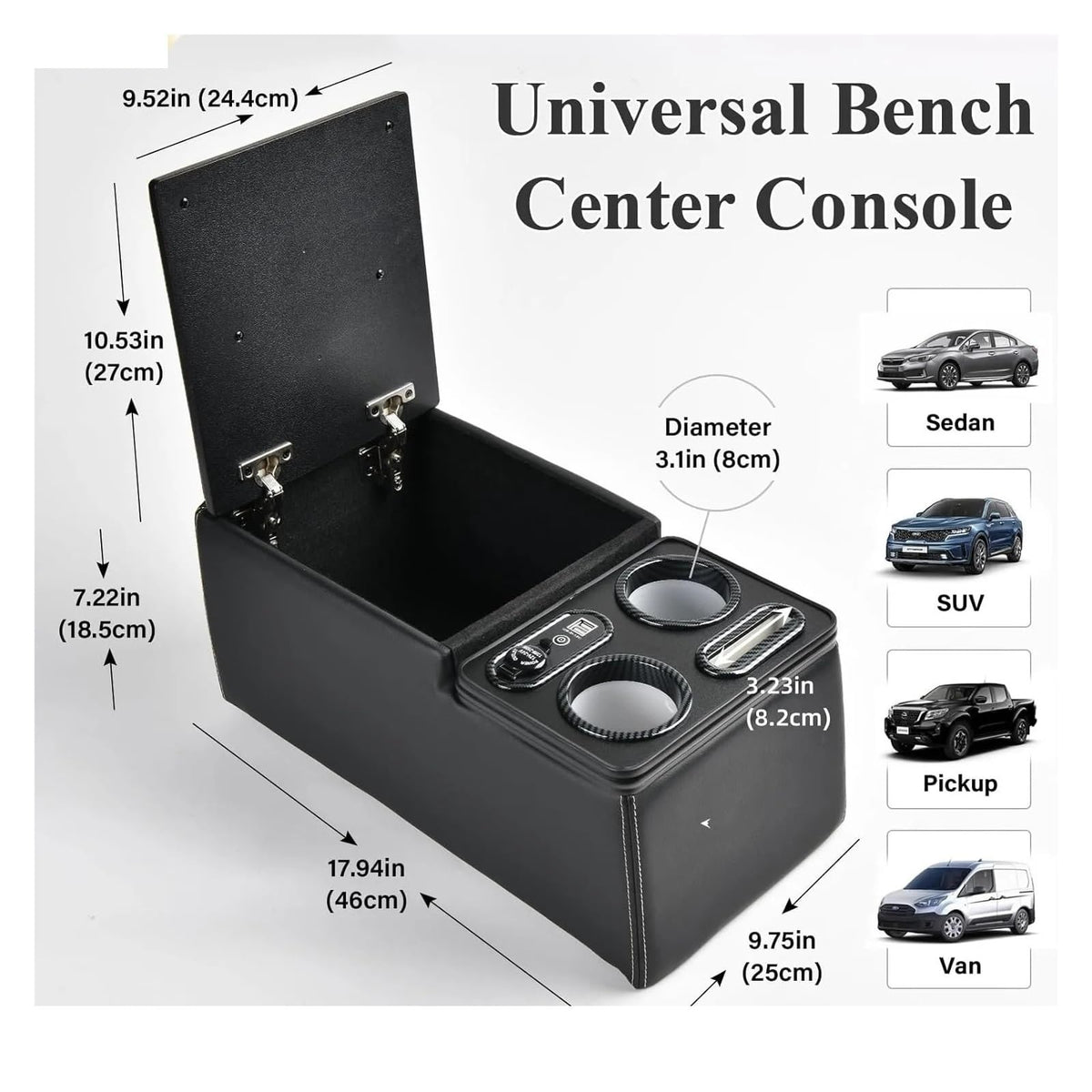 Universal Center Console Armrest Organizer for Front Seat Storage