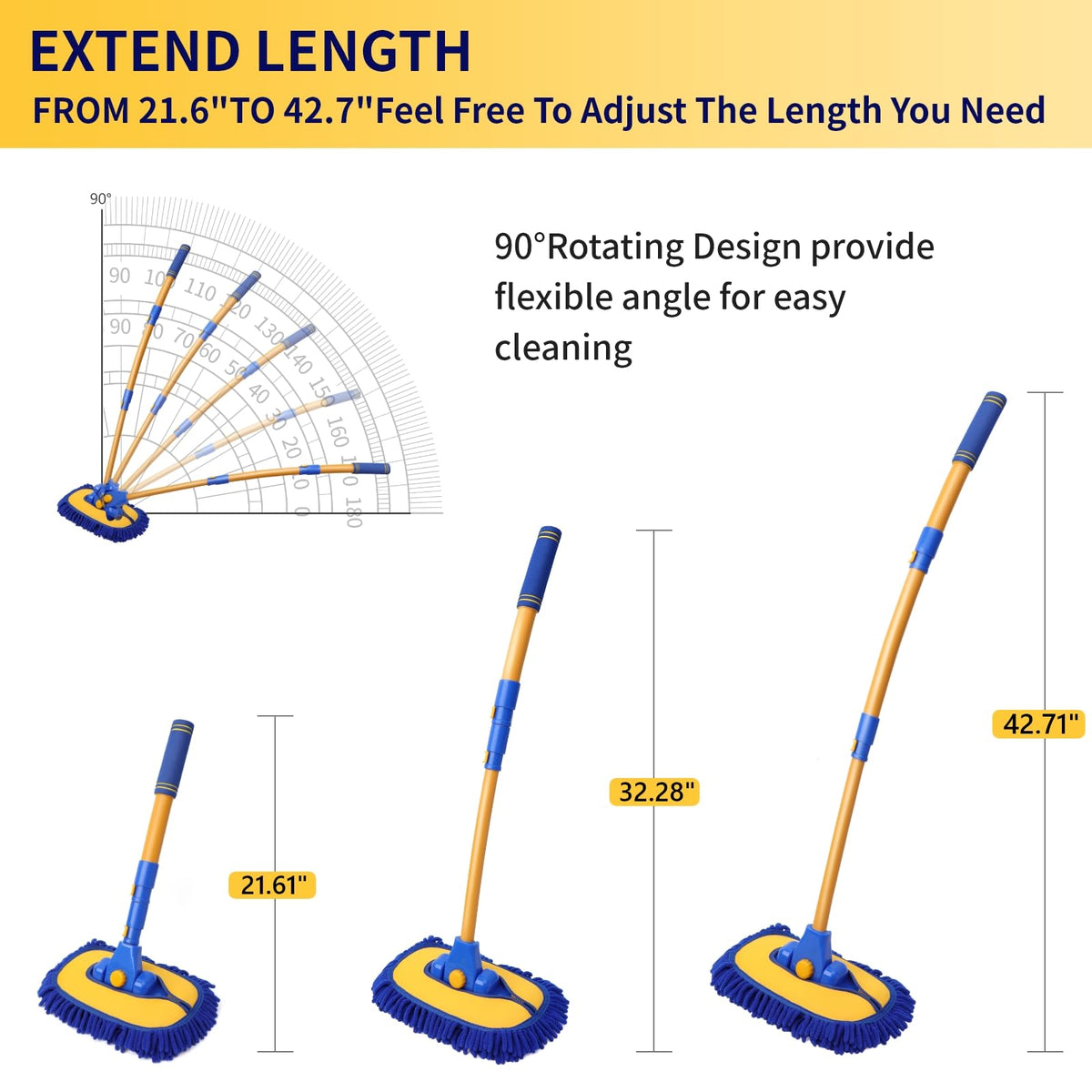 DEPOTA 15° Curved Car Wash Brush with Long Handle, Car Wash Mop Kit