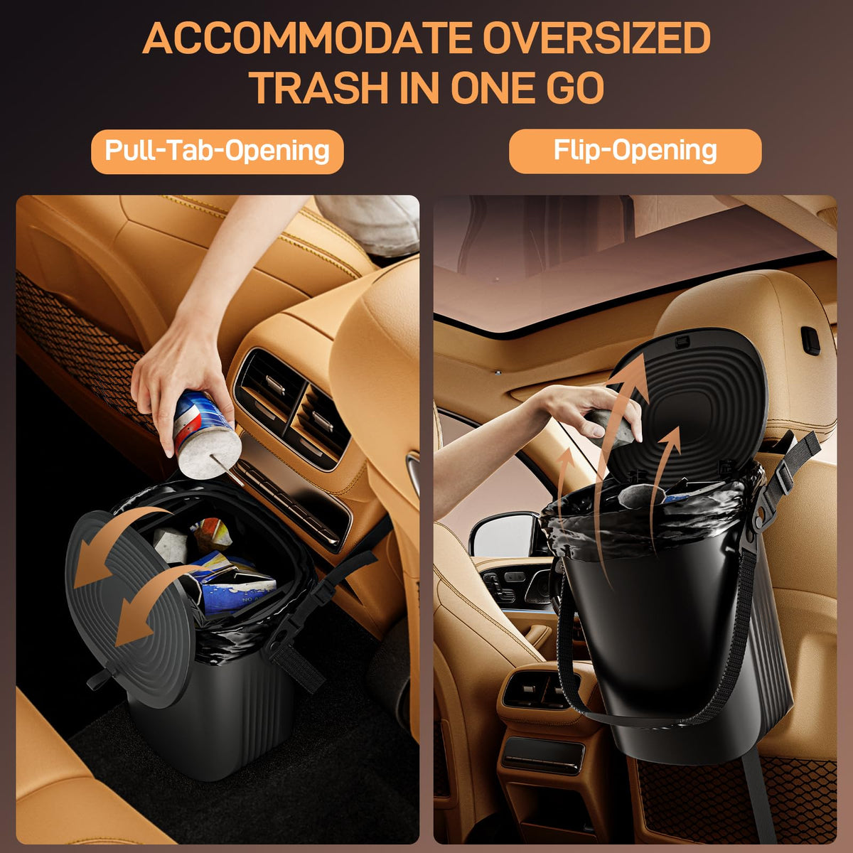 Waretary Car Trash Can with Lid, Leakproof Silicone, 2 Gallon