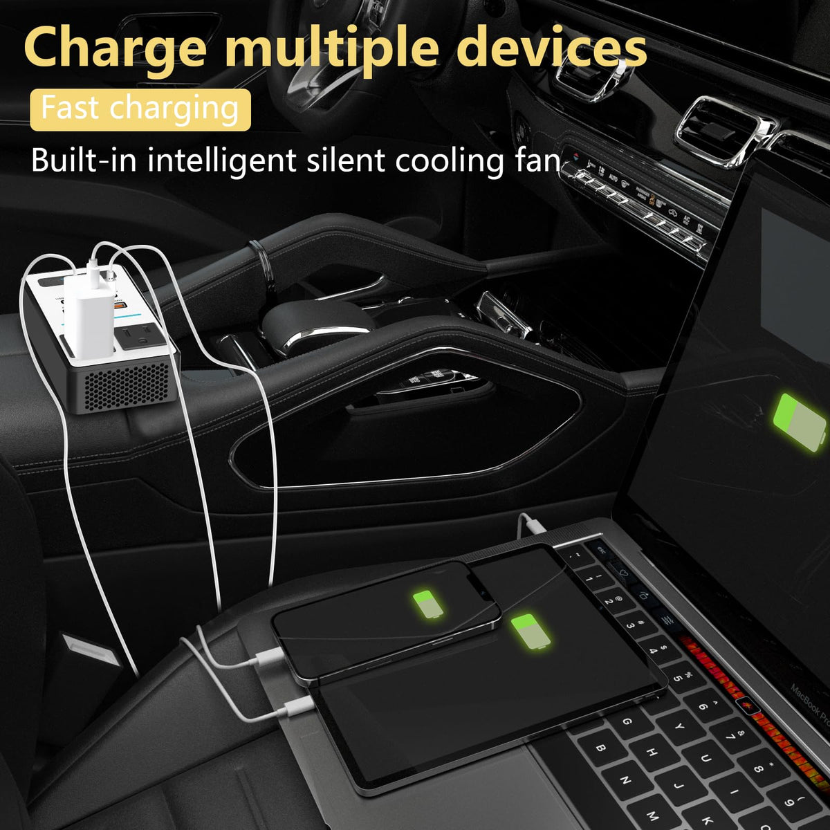 200W Car Power Inverter with AC Outlet, USB-C & USB Charging