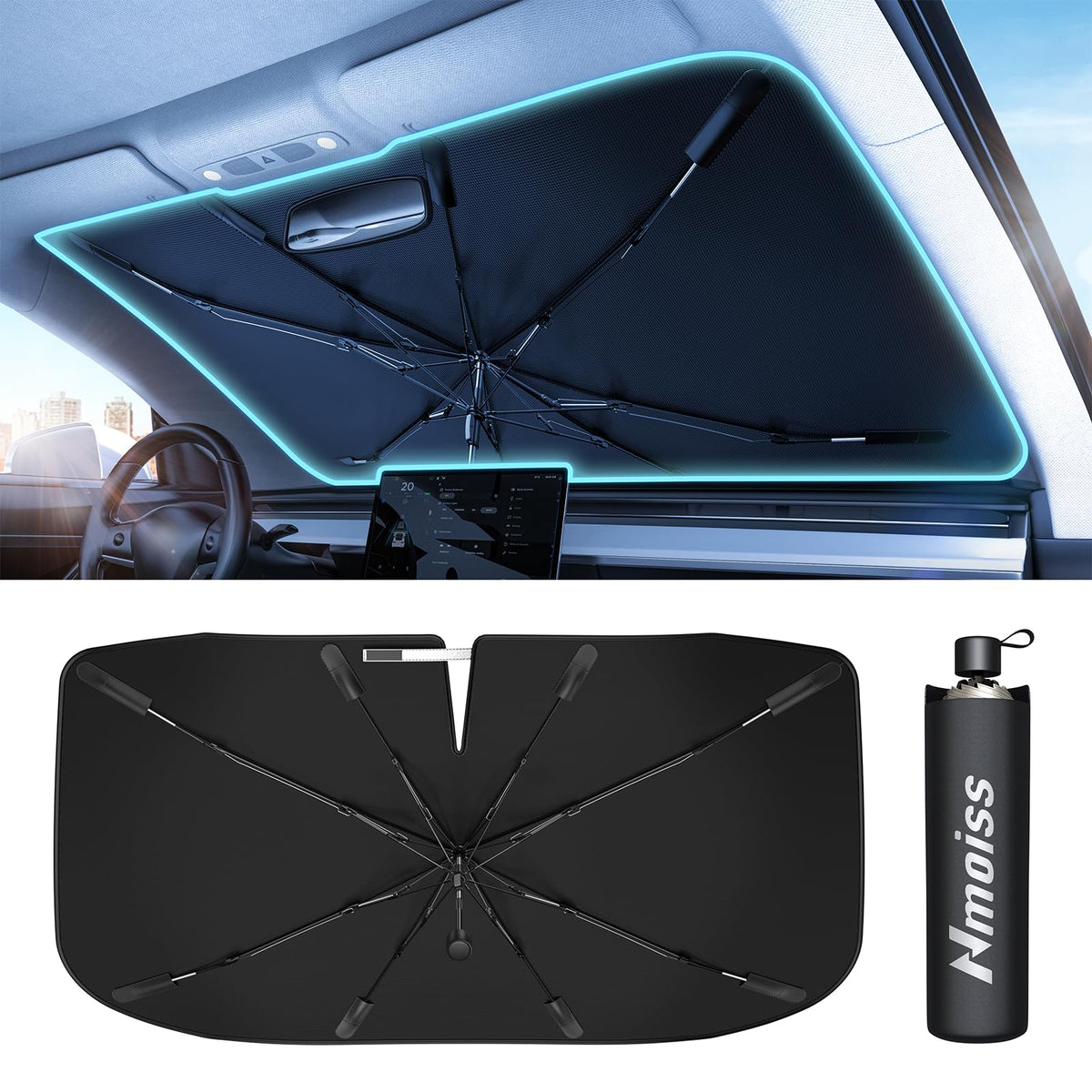 Foldable Windshield Sun Shade Umbrella with Heat Shield