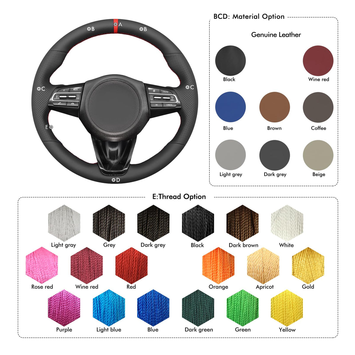 Hand-Sewn Steering Wheel Cover for Kia Stinger 2018–2021