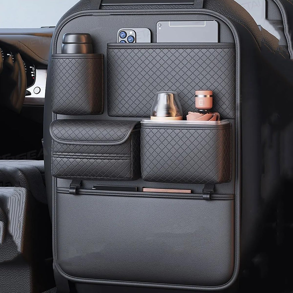Car Seat Back Organizer with Anti-Kick Mat, Tissue Box & Cup Holder