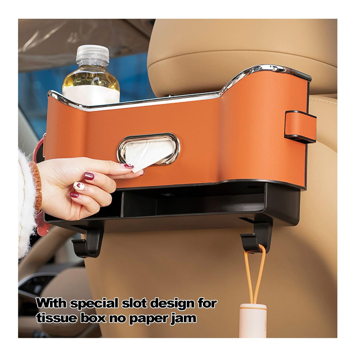 Multifunctional Car Seat Back Organizer with Cup Holder & Tissue Box