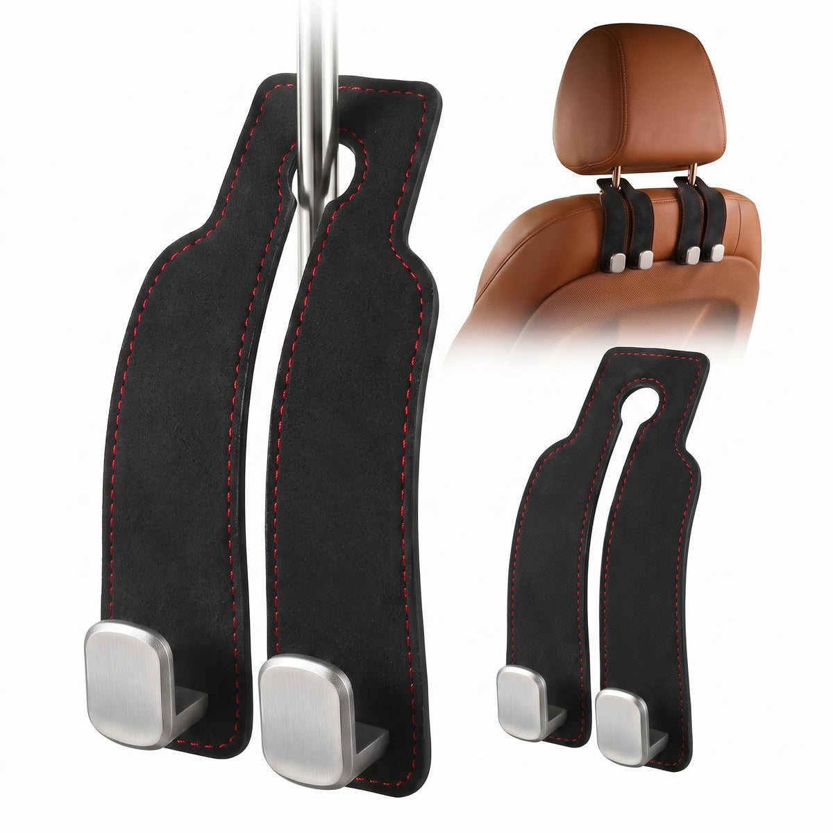 HITRO Car Purse Hook for Headrest, PU Leather Bag Hanger for Car Seat