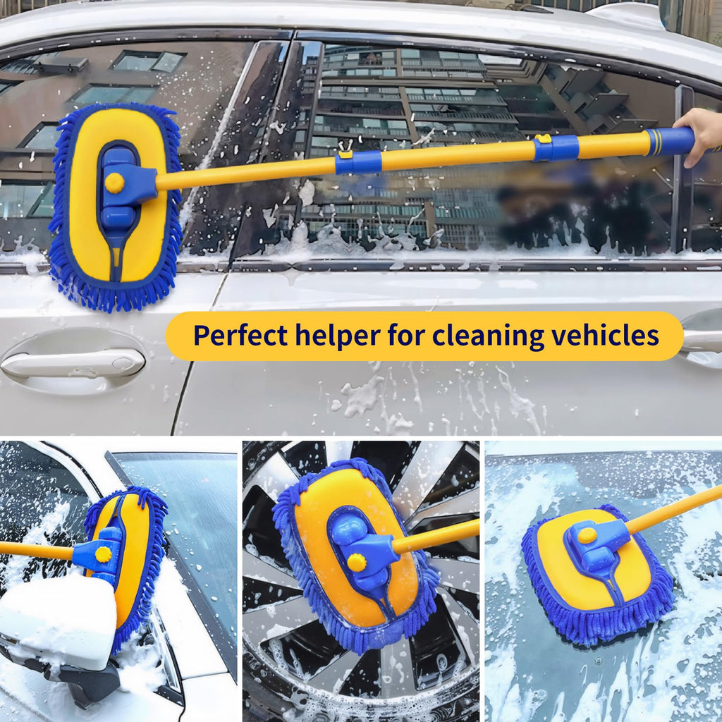 DEPOTA 15° Curved Car Wash Brush with Long Handle, Car Wash Mop Kit