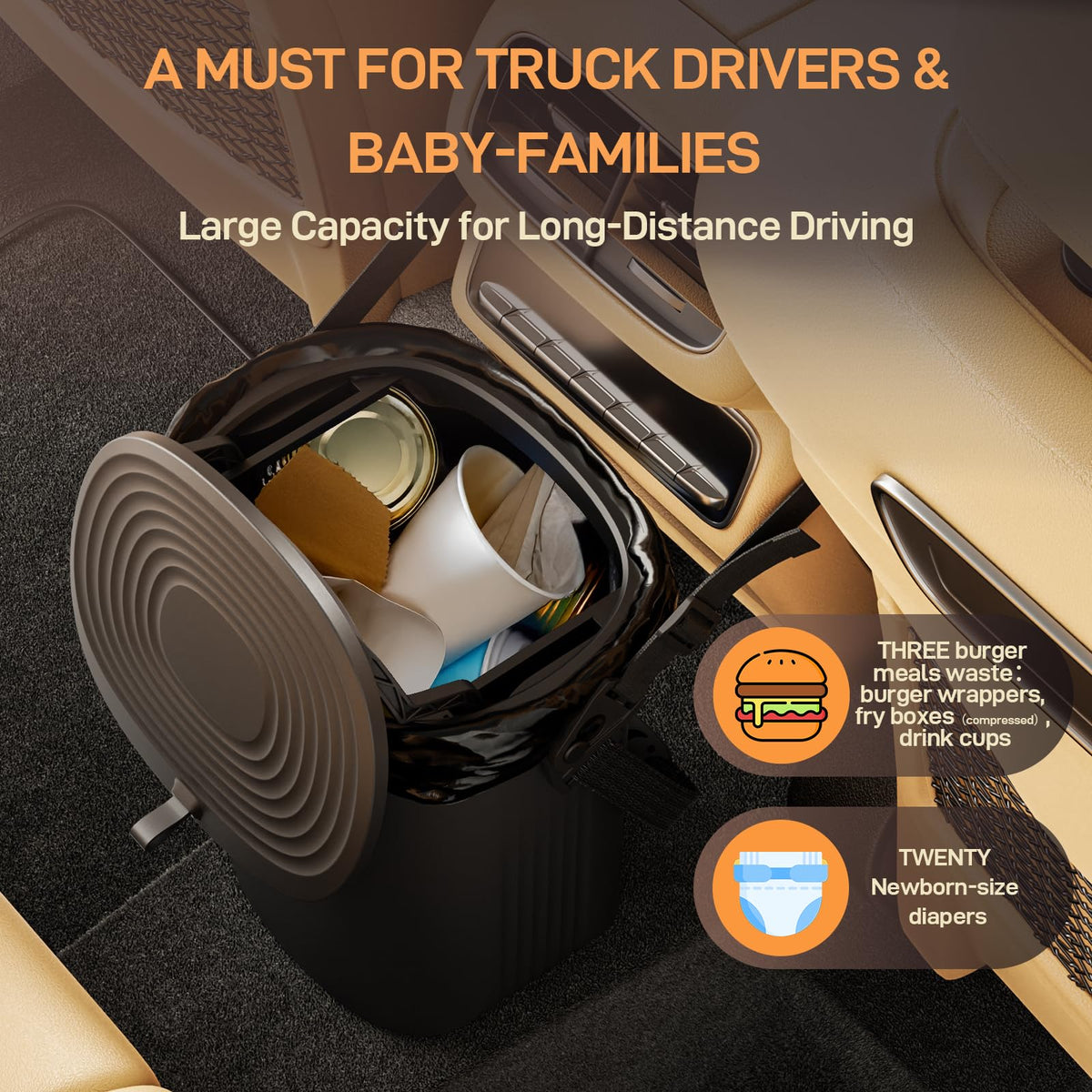 Waretary Car Trash Can with Lid, Leakproof Silicone, 2 Gallon