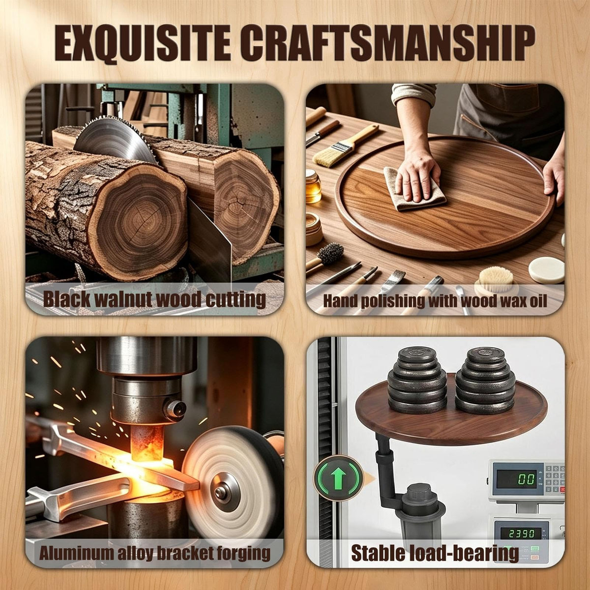Black Walnut Wood Car Cup Holder Tray Table, 360 Rotating Car Tray