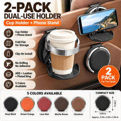 Car Door Cup Holder, 2 Pack Clip-On Mount with Phone Stand for Vehicles