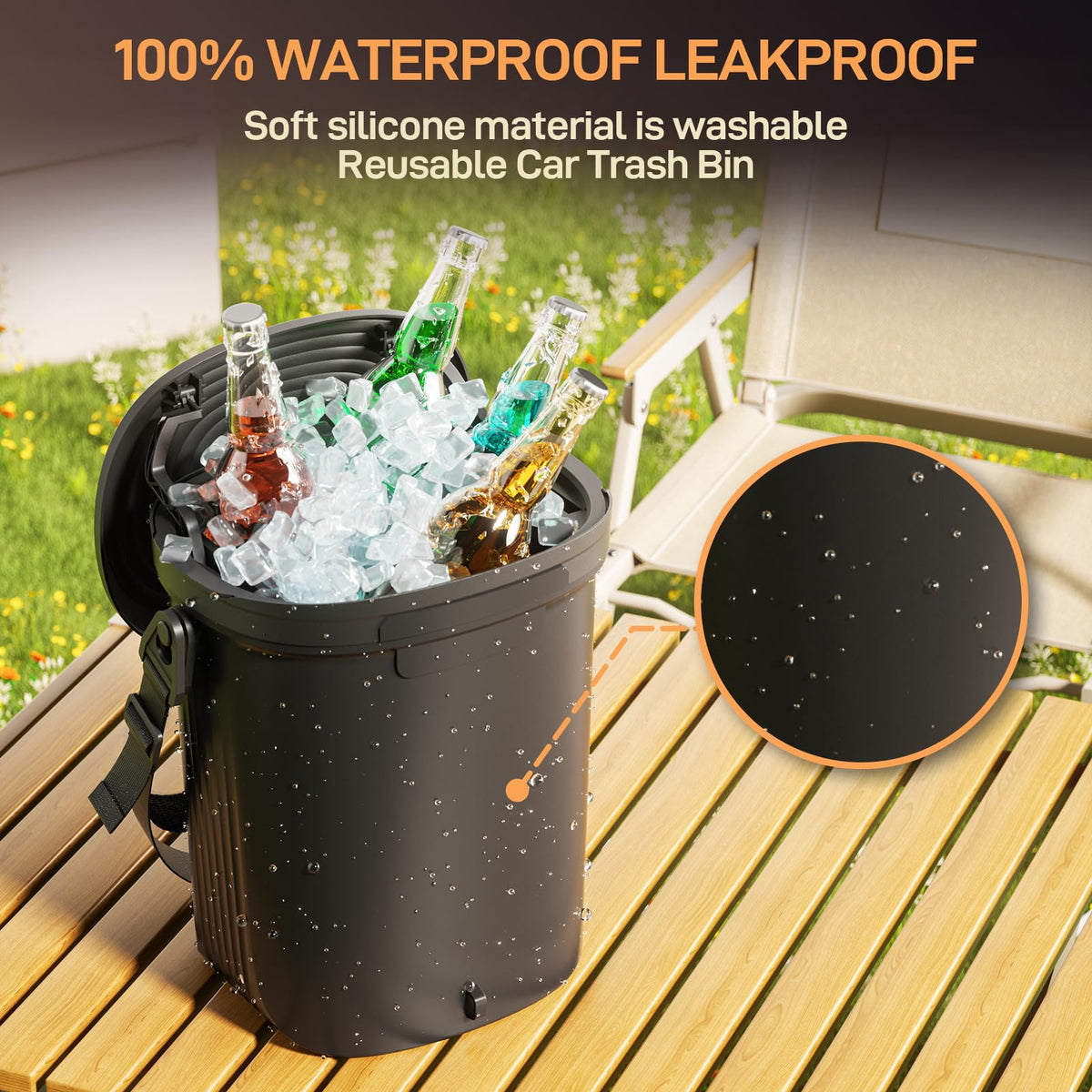Waretary Car Trash Can with Lid, Leakproof Silicone, 2 Gallon