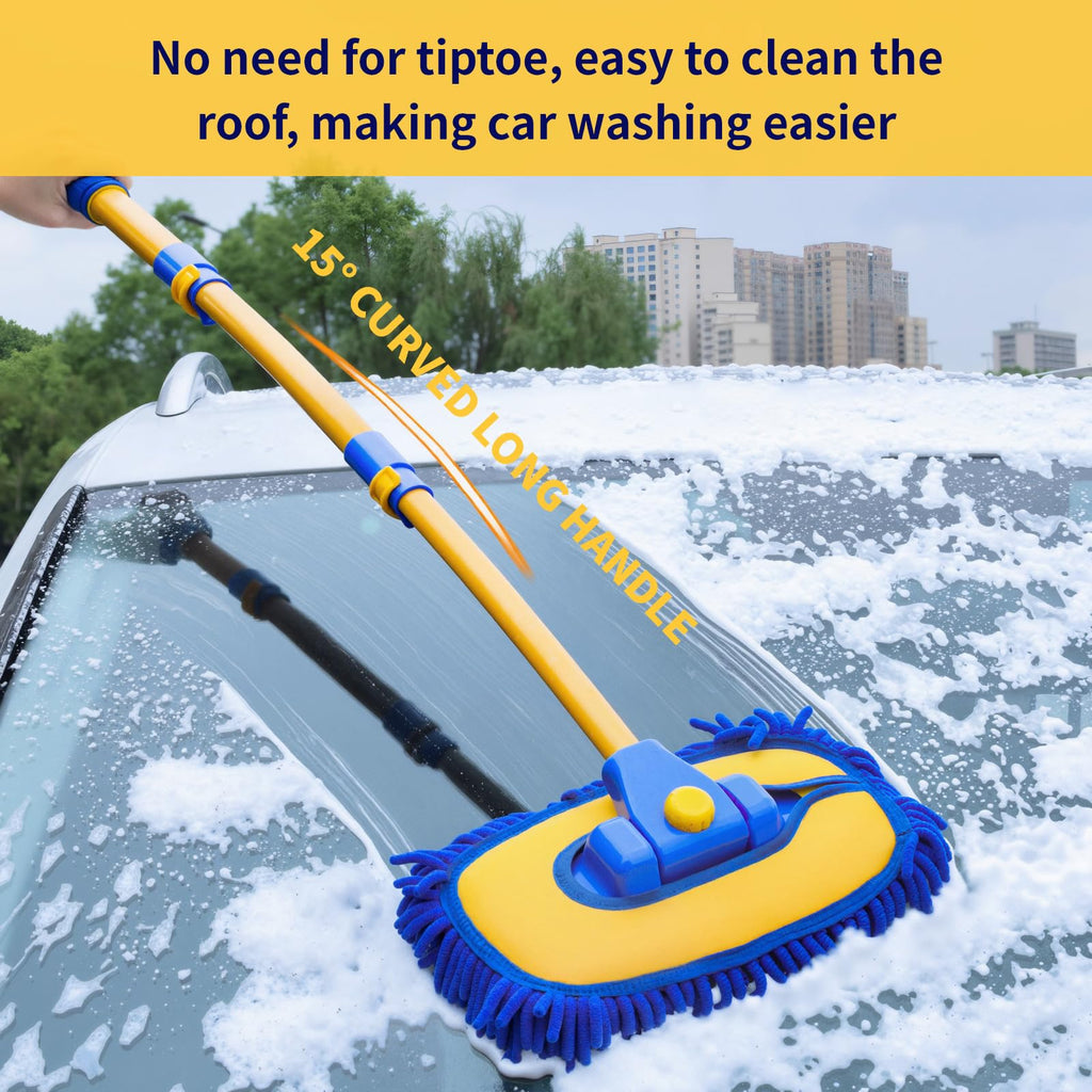 DEPOTA 15° Curved Car Wash Brush with Long Handle, Car Wash Mop Kit