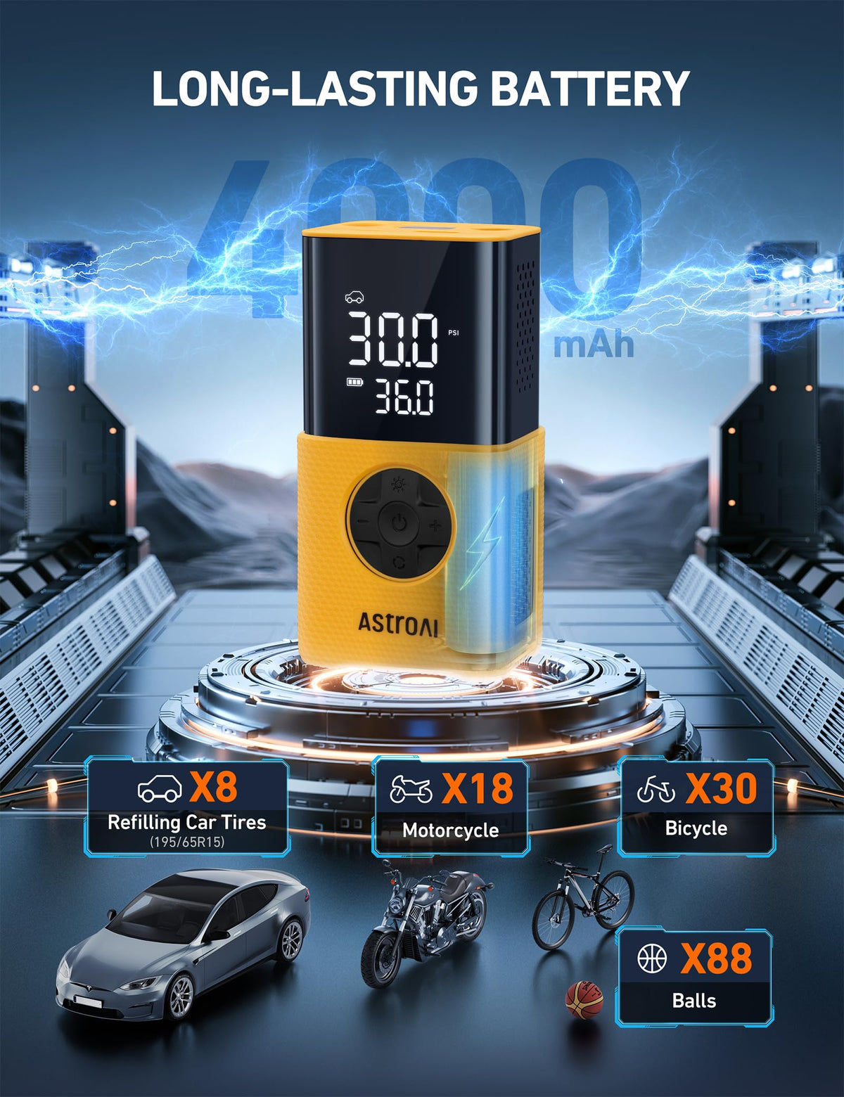 150 PSI Cordless Tire Inflator with Digital Display & LED Light