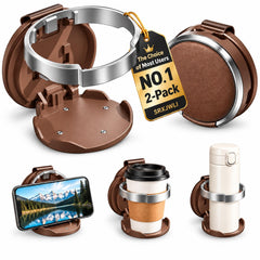 Car Door Cup Holder, 2 Pack Clip-On Mount with Phone Stand for Vehicles